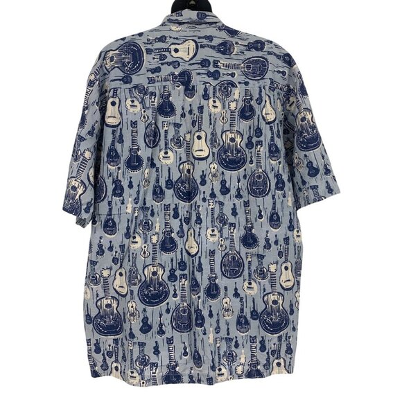 Kahala Hawaiian Size Large Blue Ukulele Aloha Button Up Collar Short Sleeve New - Picture 3 of 7